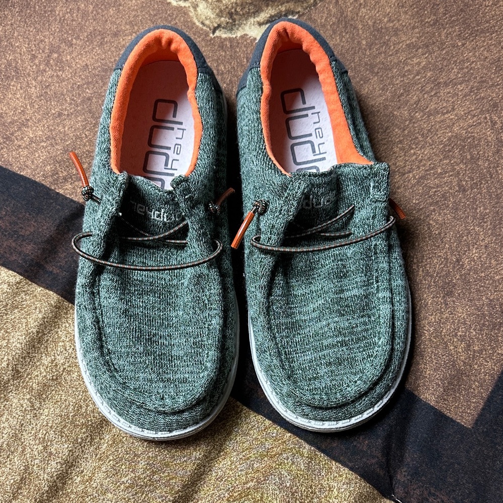 Hey Dude sage Green Shoes with Orange